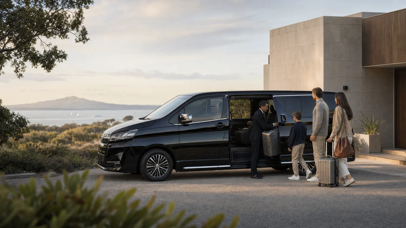 LG Transport driver assisting a family before their private Auckland journey